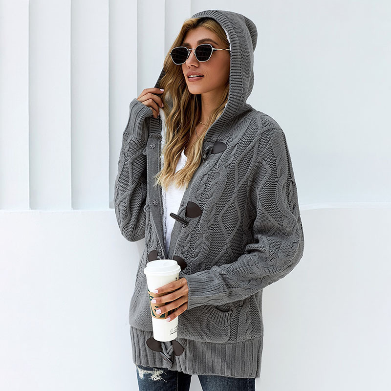 時(shí)穎歐美毛衣外套加絨保暖長(zhǎng)袖連帽女士亞馬遜2022冬季女裝針織衫