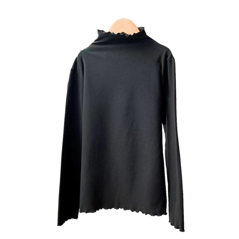 Women's bottoming shirt with wooden ears, half high collar, long sleeves, solid color