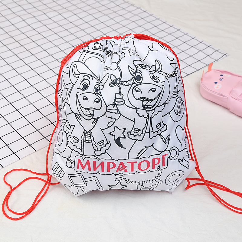 厂家定制涤纶束口袋 批发卡通抽绳收纳袋 广告宣传背包袋定做logo