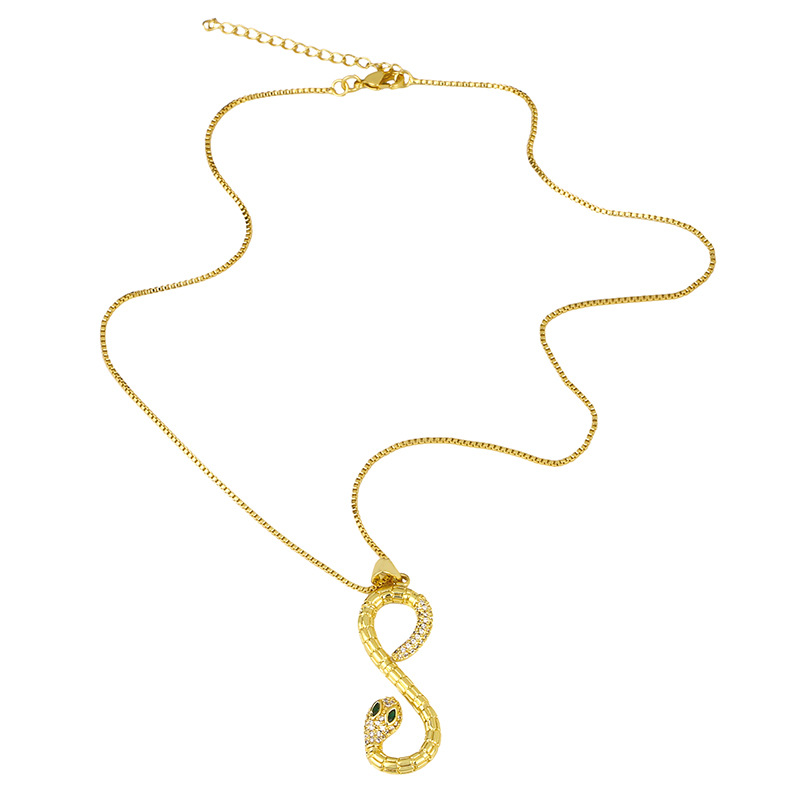Mode Einfache Retro Einschichtige Diamant Serpentin Kupfer Anhänger Halskette display picture 5