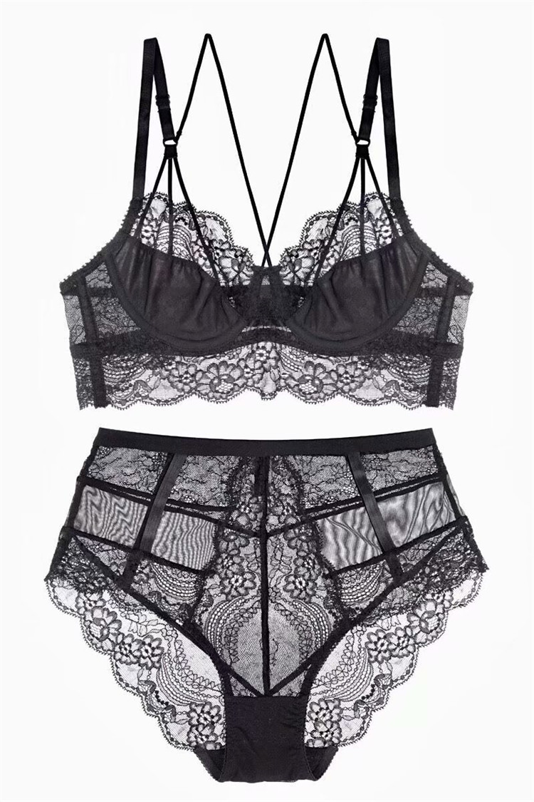 Lingerie francese ultrasottile in pizzo con retro sexy, set da donna, reggiseno trasparente, confortevole e traspirante_voghion.com