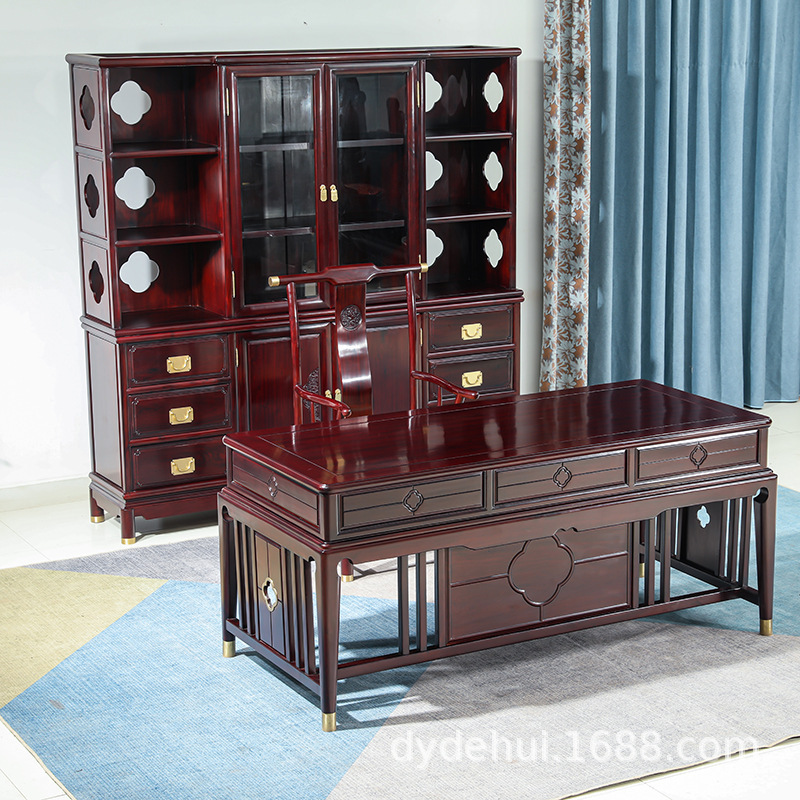 Rosewood desk desk non-state Rosewood new Chinese study bookcase office desk combination villa complete set