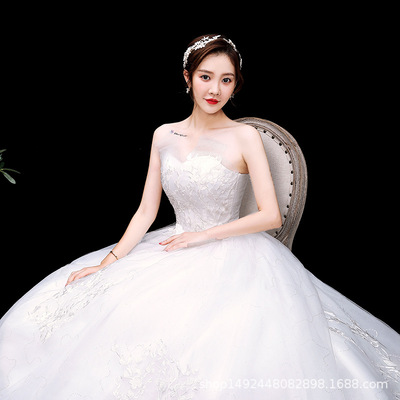 抹胸简约主婚纱新款显瘦大拖尾星空梦幻森系新娘婚纱批发影楼工厂