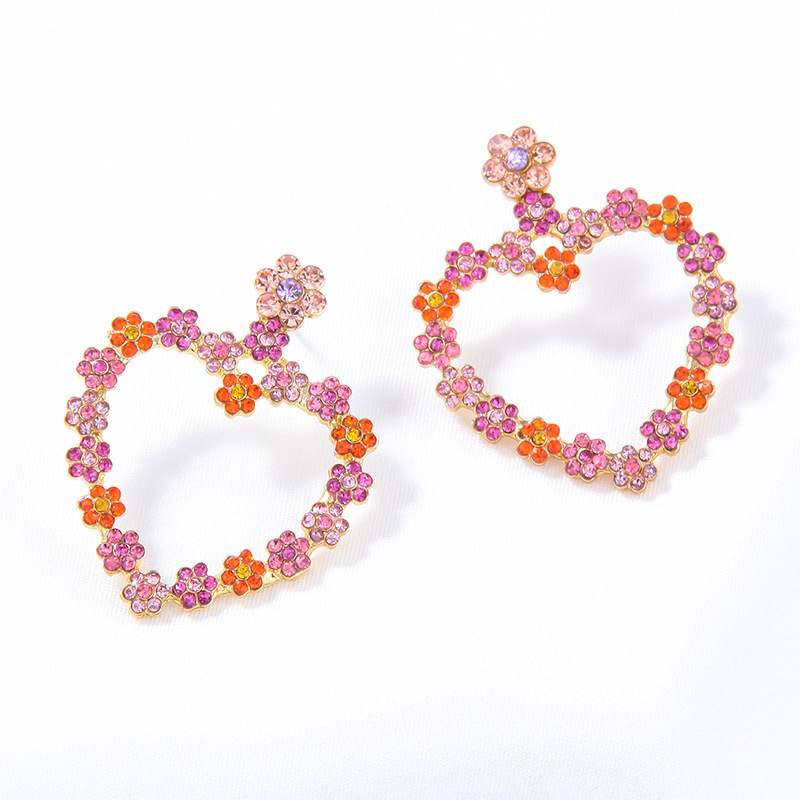 Fashion Heart-shape Flower Colorful Diamond Earrings display picture 11
