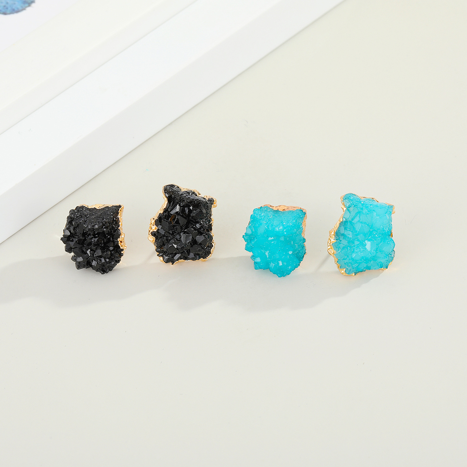 New Imitation Crystal Bud Asymmetric Geometric Imitation Natural Stone Resin Earrings display picture 5