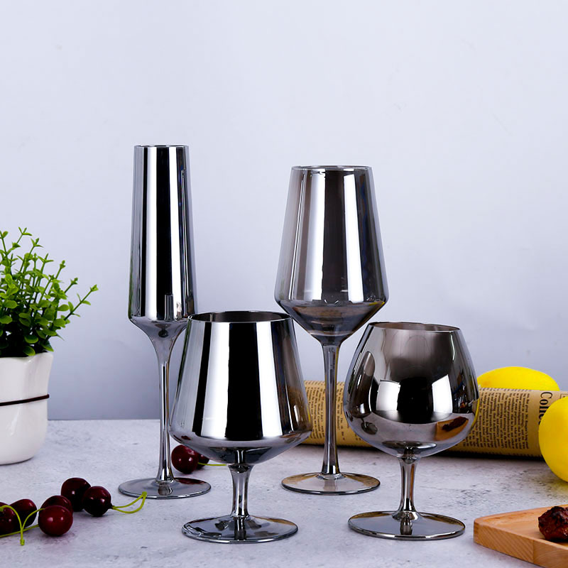 Galvanizado copa de vino negro gris ahumado copa de vino europeo banquete occidental champán cristal copa de vino
