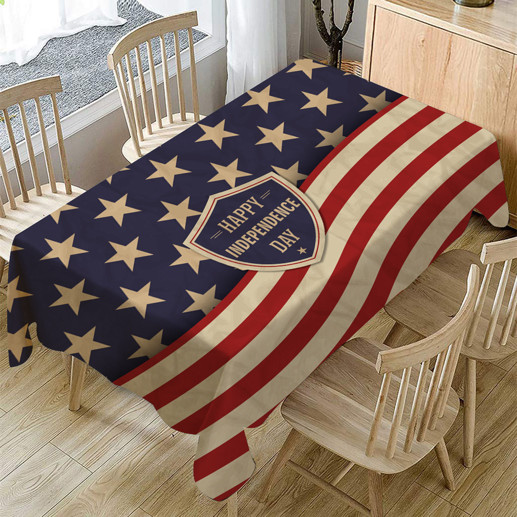 跨境热销 亚马逊新款美国独立日棉麻桌布批发 亚麻茶几台布餐桌布
