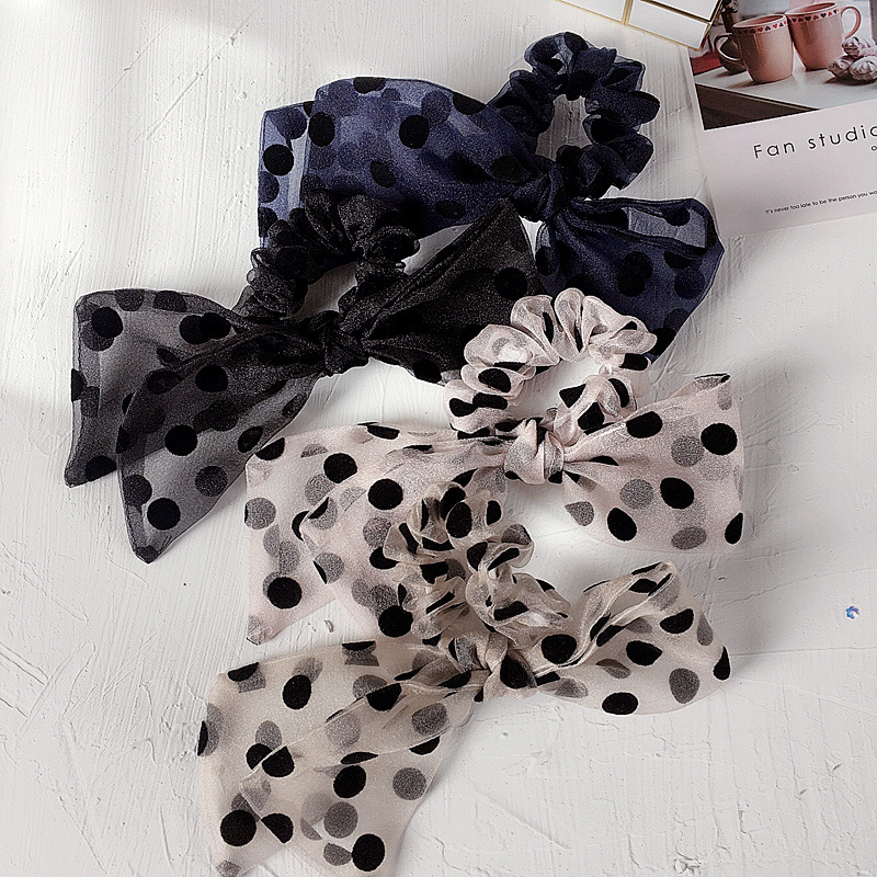 New Korean Retro Simple Big Wave Dot Double Bow Net Yarn Cheap Scrunchies Wholesale display picture 8