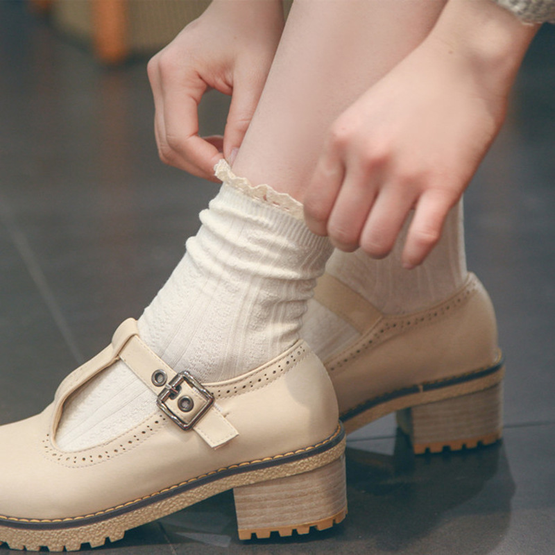 森系文藝女襪蕾絲花邊 镂空 穿小皮 鞋配的襪子 英倫女兩穿堆堆襪