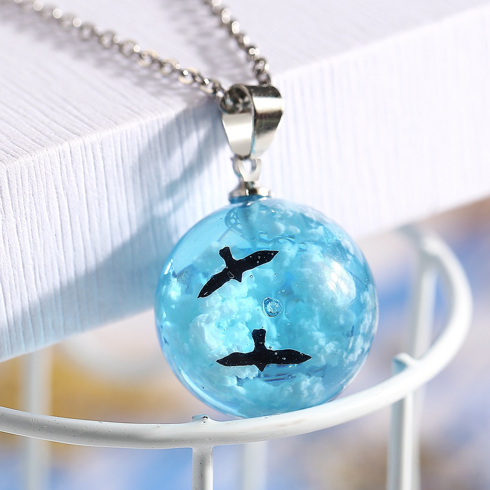 New Blue Sky White Cloud Bird Necklace Retro Simple Clavicle Chain Wholesale display picture 5