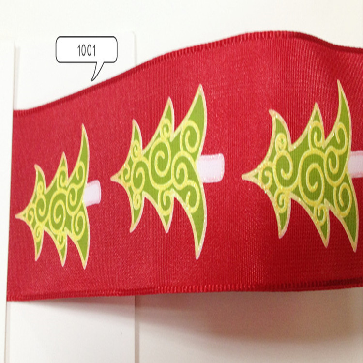 38MM跨境铁丝边圣诞礼品织带 礼品礼盒糖果蓝圣诞树装饰丝带