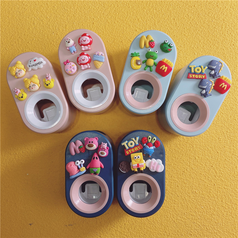 Cartoon Automatic Toothpaste Squeezer Creative Suction Wall-mounted Squeeze Set Children's Punch-free Toothbrush Rack