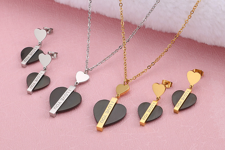 fashion stainless steel heart-shaped lettering necklace earrings set wholesale Nihaojewelry