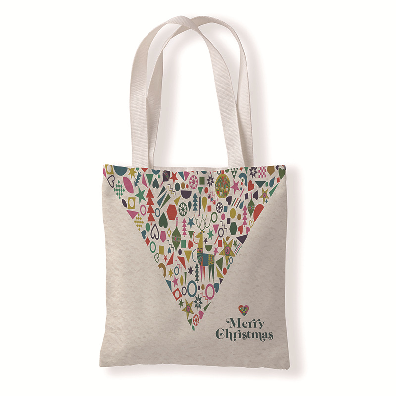 圣诞几何图案帆布材质单肩袋学生手拎包休闲零钱袋购物袋百搭包