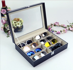 Mirror Storage Cart Display Box with Lid Leather 8-Compartment Sunglasses Case Sunglasses Packaging Box Leather Box
