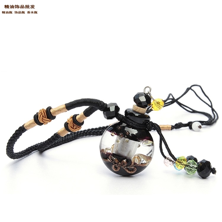 中国精油饰品网黑色扁圆双扣绳巴洛克琉璃瓶项链1.jpg
