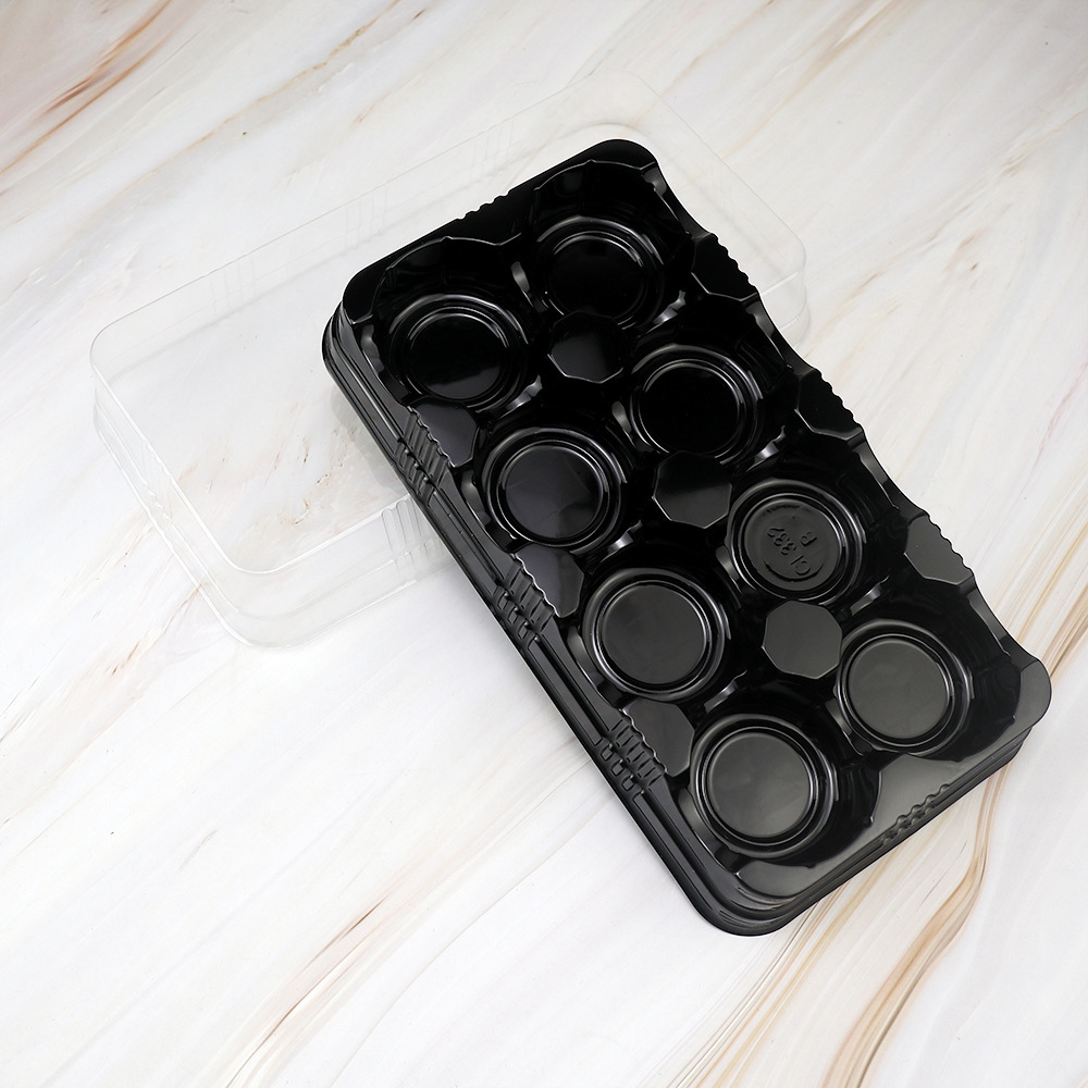 Caja de embalaje de pastel de luna, 8 cápsulas de pastel de luna, pastel de frijoles verdes, caja de plástico transparente, horneado, caja de embalaje desechable, punto occidental