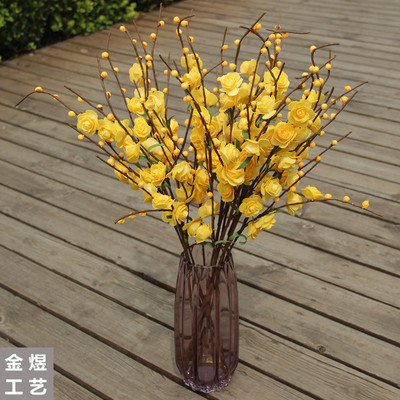 仿真迎春花批发仿真花 厂家供应欧式PE玫瑰花婚礼家居装饰花束|ms
