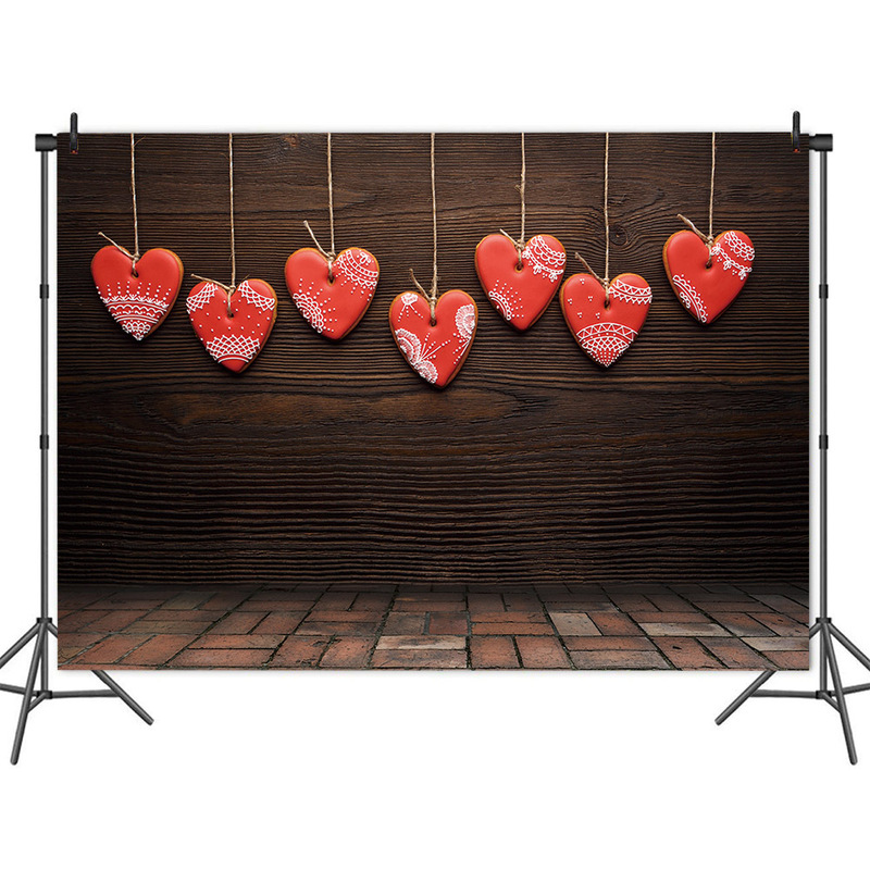 7x5ft foreign trade Valentine's Day brown wooden board photography background cloth couple party background photo vinyl