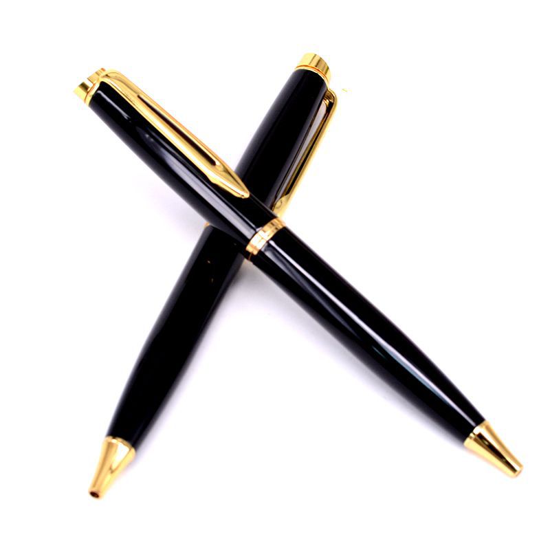 全钢圆珠笔斜头顶中空笔夹金属圆珠笔办公文具不锈钢转动金属笔
