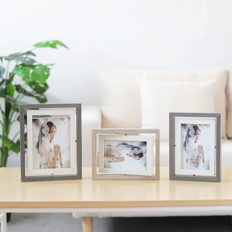 Деревянная фоторамка для украшения 6-дюймовая 7-дюймовая Двусторонняя фоторамка Поворотная Горизонтальная и вертикальная Nordic ins декоративная фоторамка