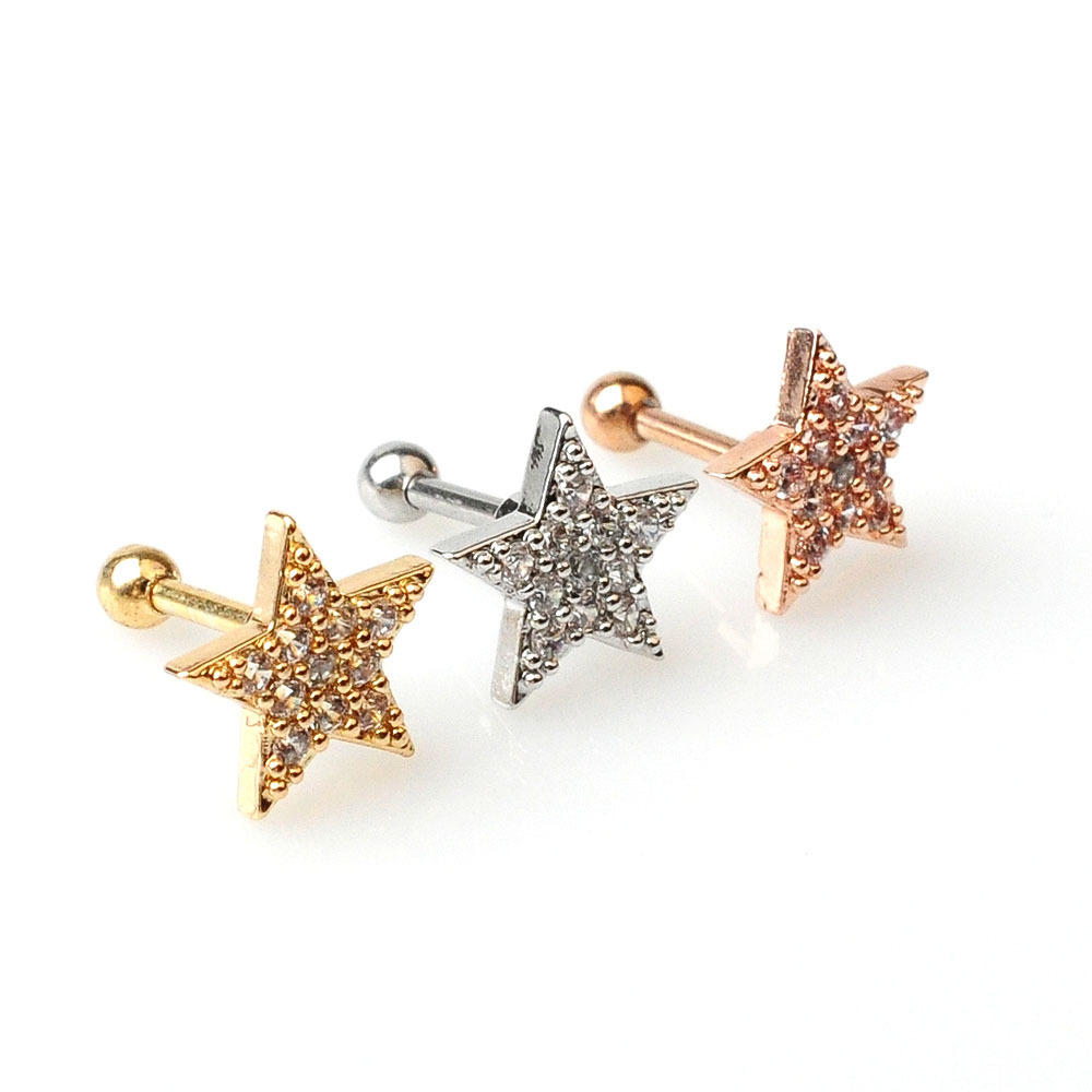 Fashion heart shaped zircon stainless steel thread simple creative bone studs