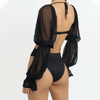 Mesh bubble SLEEVE BODYSUIT versatile open back T-shirt