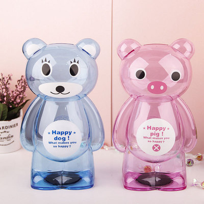 透明小熊存錢罐幼兒園禮品兒童創意禮物卡通塑料儲錢罐地攤貨源