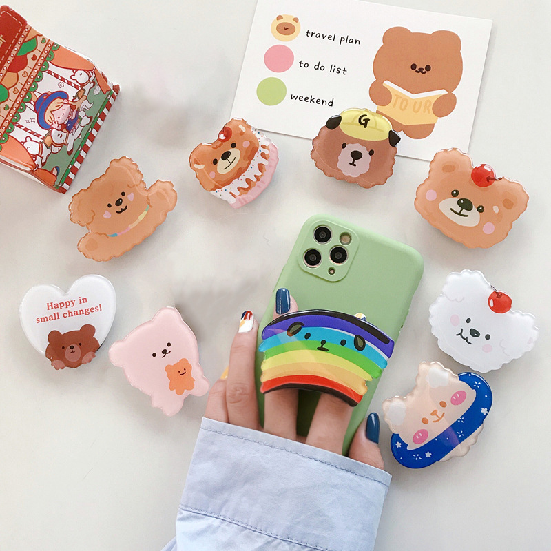Korean Style Ins Creative Cartoon Glue Bear Lazy Desktop Telescopic Air Bag Mobile Phone Holder Small Gift Logo
