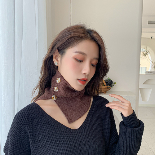 Knitted button fake collar pullover scarf for women spring autumn winter sweater decoration versatile fake collar shirt