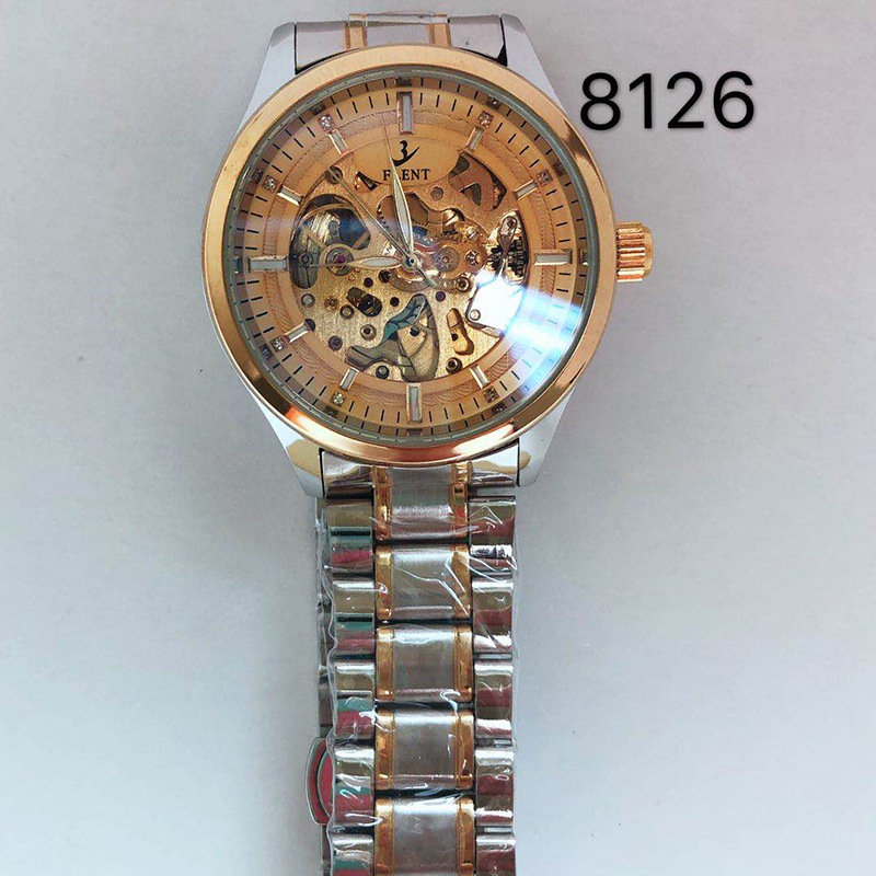 Nueva moda FLENT reloj mecánico de los hombres correa de acero reloj mecánico automático de negocios Flying Wave 8126