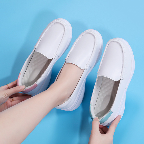 Women's Summer Breathable Soft Sole Nurse Shoes, Non-Binding White Thick Heel Height Wobble Shoes, Fall/Winter Style, Dropshipping