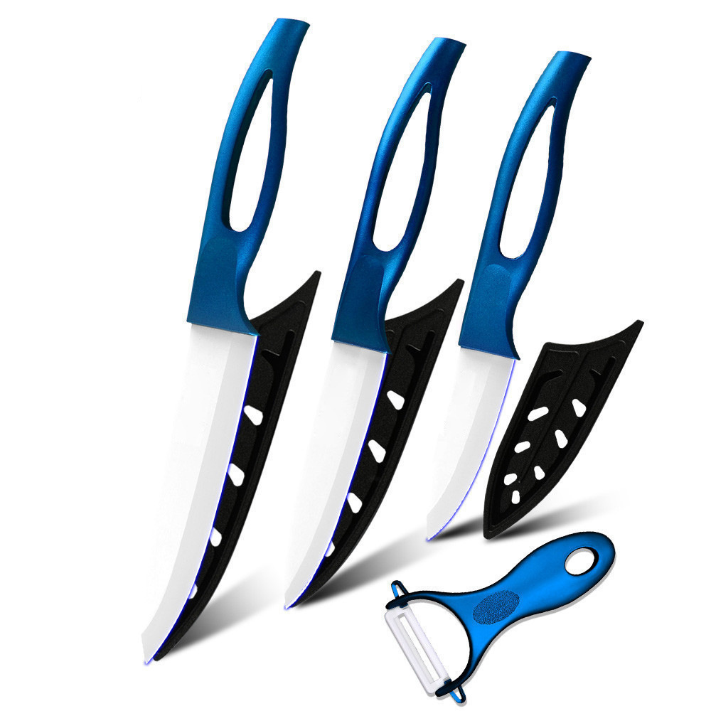 空心彩色手柄陶瓷刀 ABS防滑陶瓷水果刀345寸陶瓷刀具4件套送瓜刨