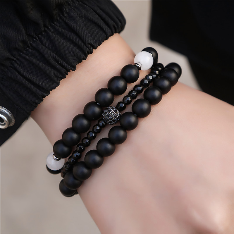 Fashion Jewelry Retro Wild Natural Energy Stone Bracelet White Jade Diamond Ball Three-piece Bracelet Bracelet Set display picture 3