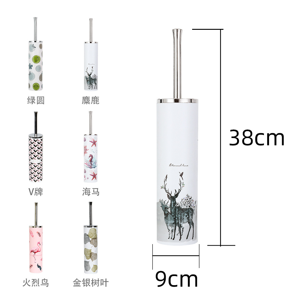 Nuevo estilo de acero inoxidable mango largo cepillo de baño simple cepillo de limpieza de baño Cepillo de inodoro de impresión de mango largo de plástico hogar con asiento