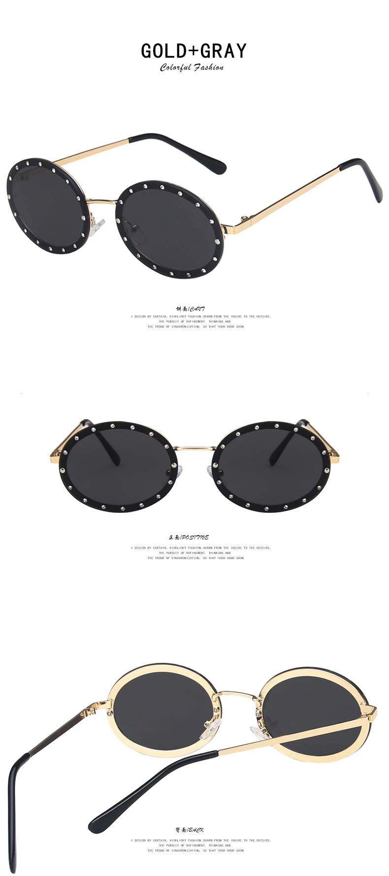 Oval Diamond-studded Metal Sunglasses display picture 1