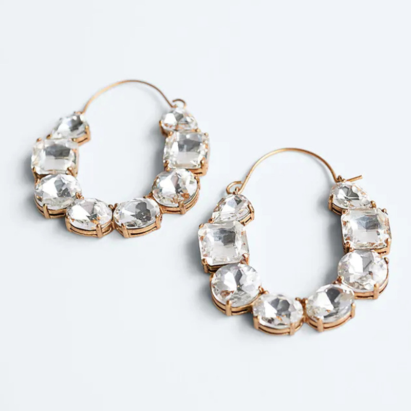 Exaggerated Geometric Rhinestone Creative Compound Earrings Wholesale display picture 2