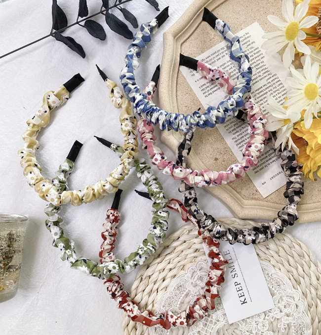 Korean Fashion Plaid Fold Headband Wave Color Cute Little Daisy Flower Thin Edge Headband Head Buckle Hair Hole Headdress display picture 44