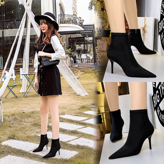 Fashionable wool sexy nightclub show thin winter women’s short boots