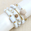 Beaded bracelet, set, organic crystal white jade, golden elastic beads, European style