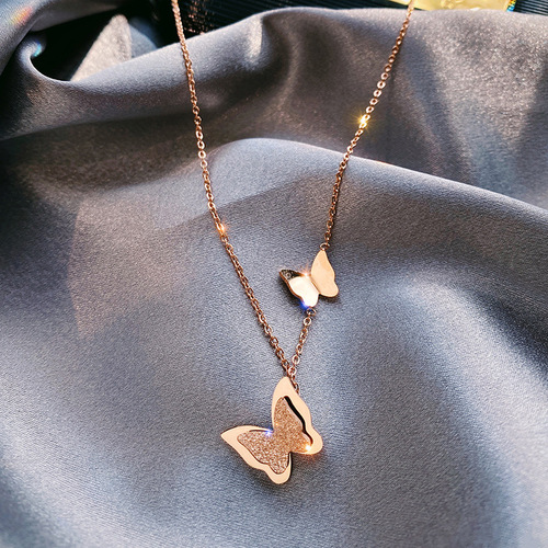 Titanium steel colorfast butterfly necklace short women's choker bone chain cold wind Instagram trendy stylish influencer minimalist jewelry
