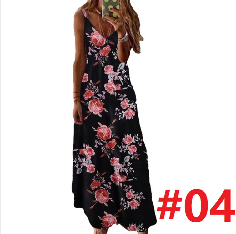Summer European And American Women'S Dress Slim Long Flower Suspender Skirt