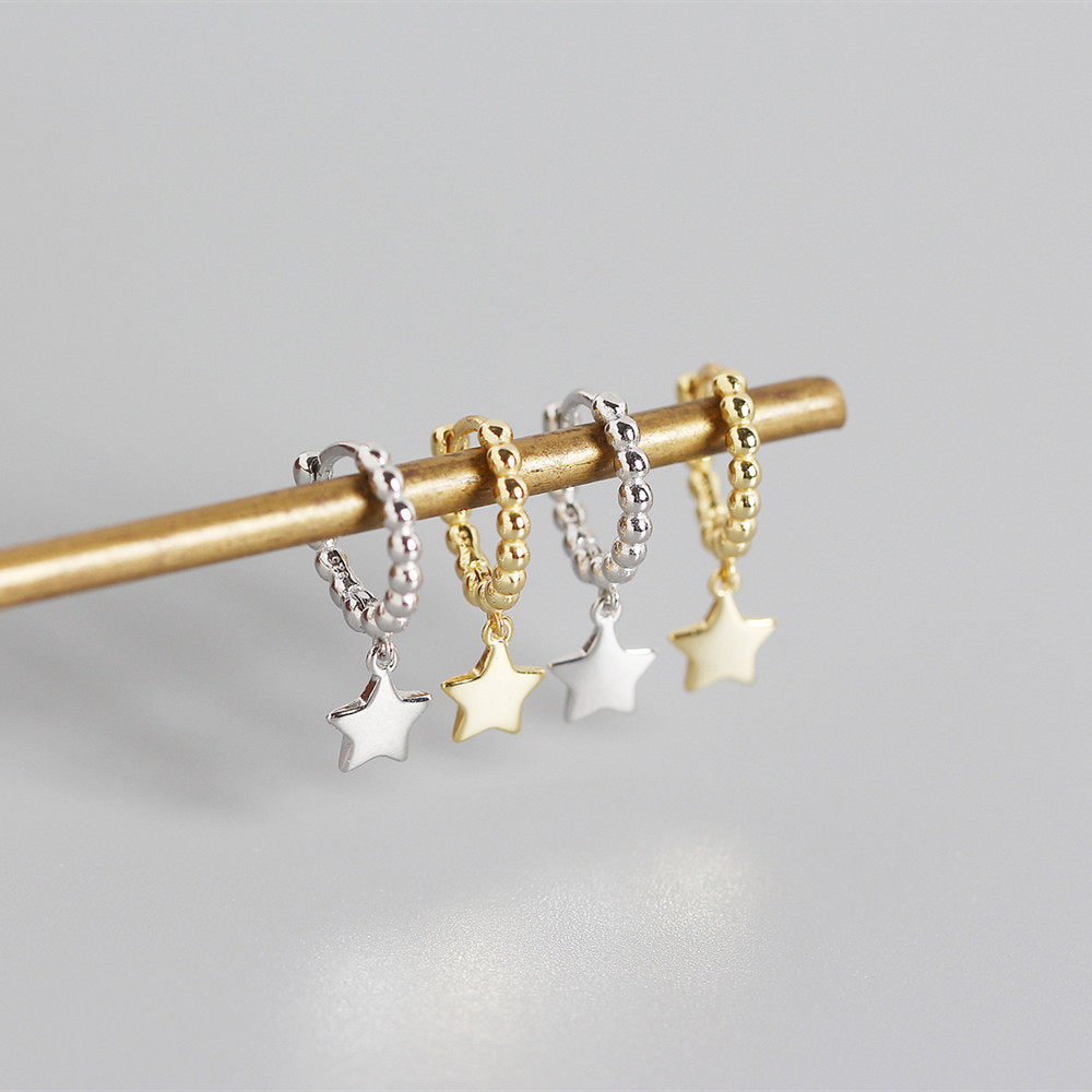 Star Pattern Yhe0286 S925 Sterling Silver Minimalist Round Beads Stars Silver Stud Earrings