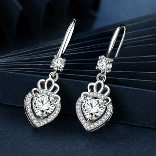 欧美心形高品质耳环气质爱心耳坠心形耳钩简约女耳钉皇冠耳环批发