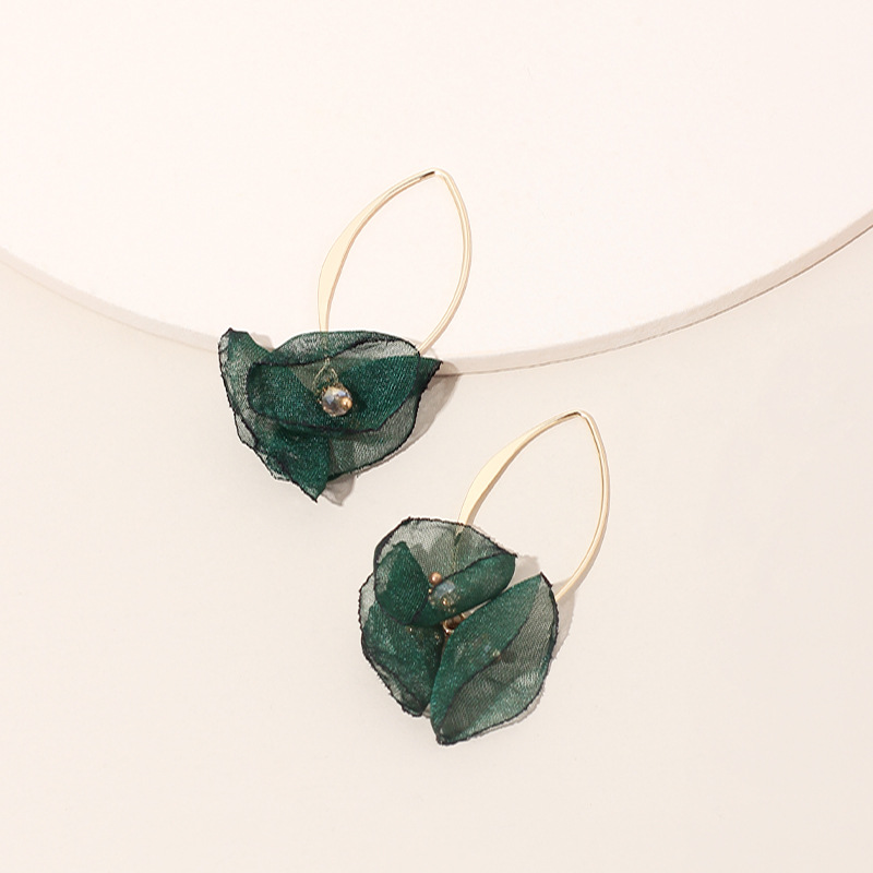 4g Weight Earrings Classification Housewarming, Anniversary, Business, Wedding, Travel, Birthday, Festival Occasion Alloy Material Flower Pattern Women'S Gender Sweet Style Rose Red, White, Beige, Pink, Red, Green, Blue, Yellow, Black Color Korean Summer New Lace Mesh Flower Earrings Color Petal Earrings Wholesale Nihaojewelry 4