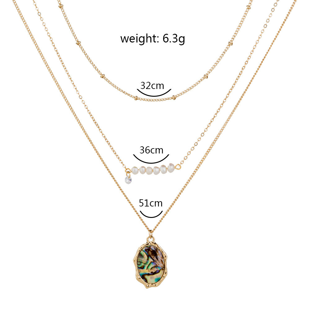 New Hot-selling Multi-element Natural Abalone Pearl  Combination Metal Multilayer Alloy Necklace display picture 1