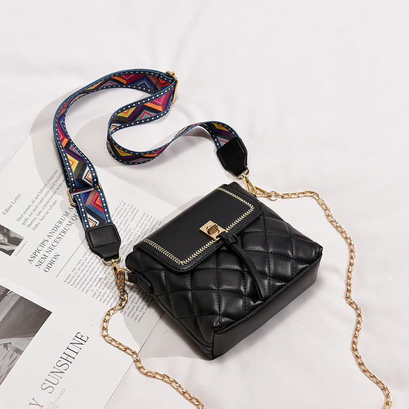 French Bag Western Style Crossbody Women's Bag 2021 New Fashion Wide Shoulder Strap Chain Bag Instagram Style Shoulder Bag