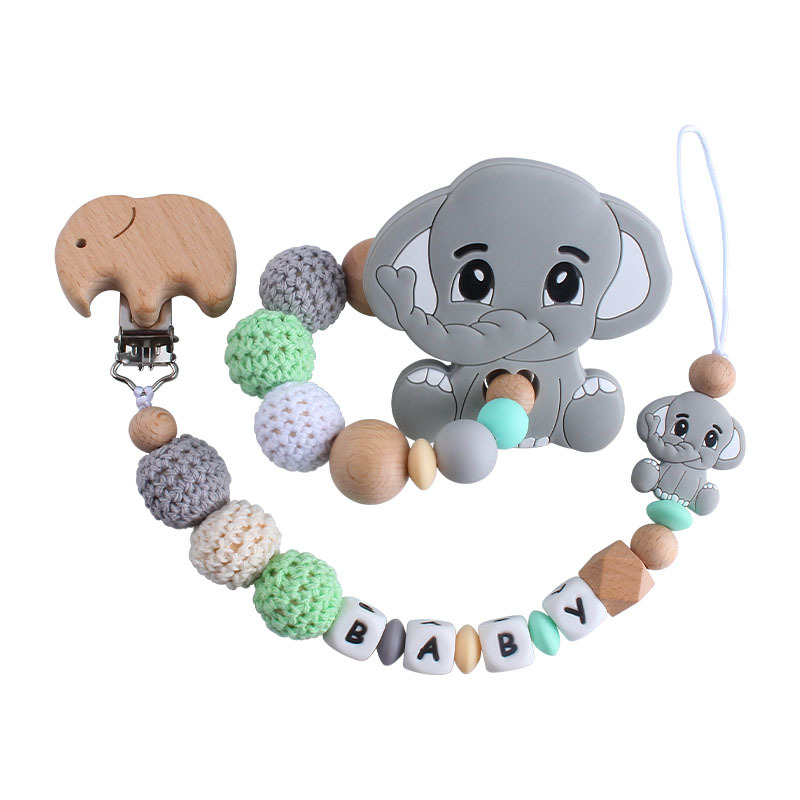 Nueva haya chupete clip elefante mordedor pulsera bebé de silicona elefante molar juguete chupete cadena anti-caída de la cadena