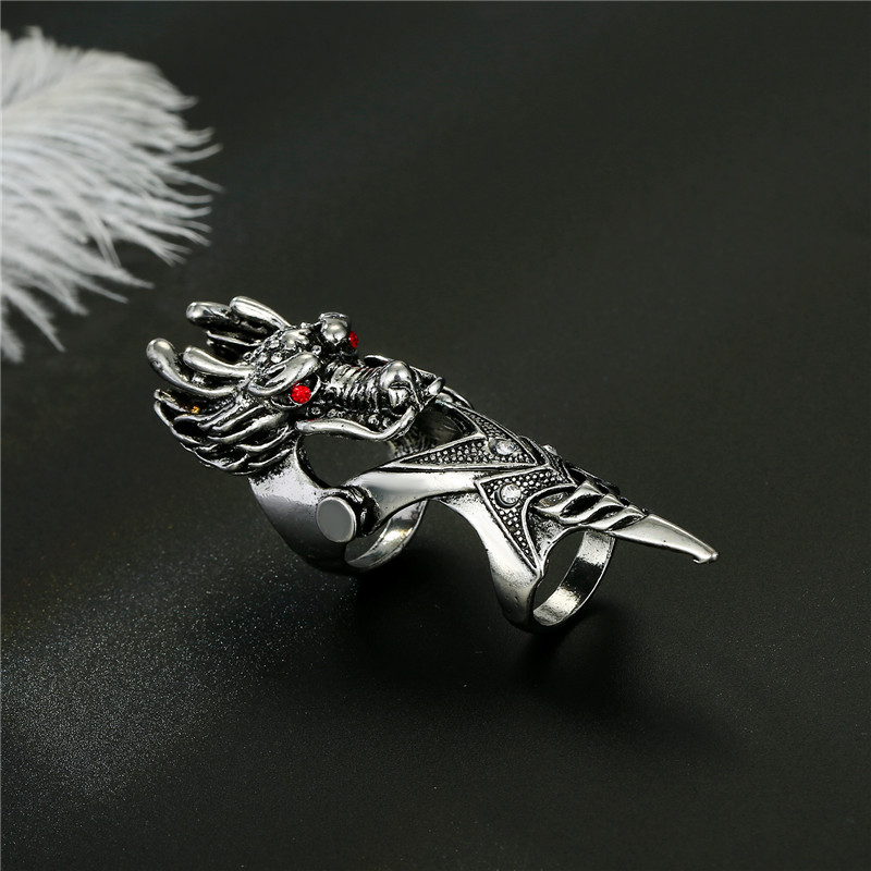 Retro Dragon Head Skull Long Metal Ring display picture 7