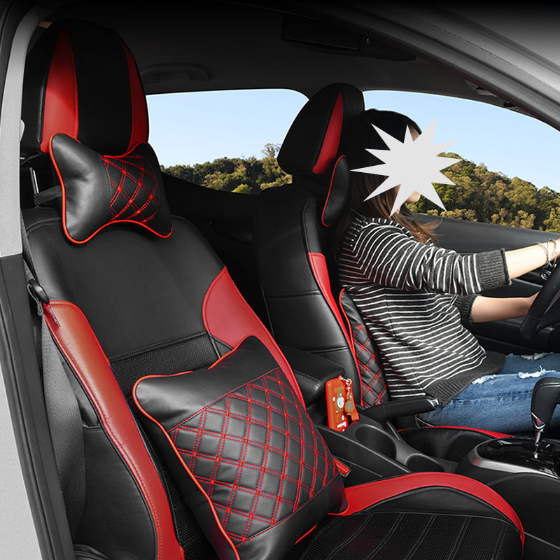厂家直销汽车座椅PU皮革头枕抱枕车载通用枕头四件套广告LOGO定制